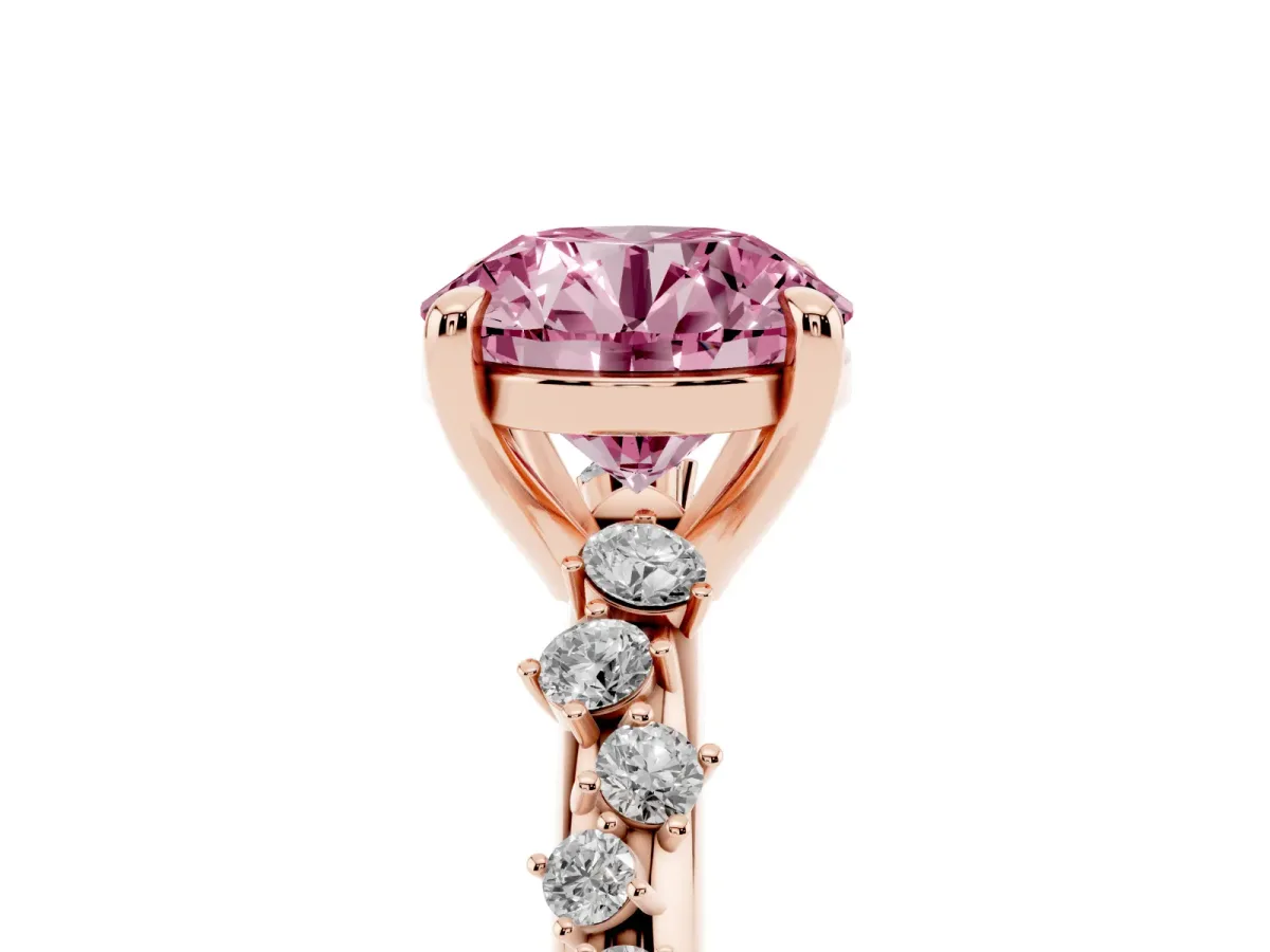 Fancy Pink Round Cut Cut Diamond Vine Band with Four-Prong Setting Rose gold