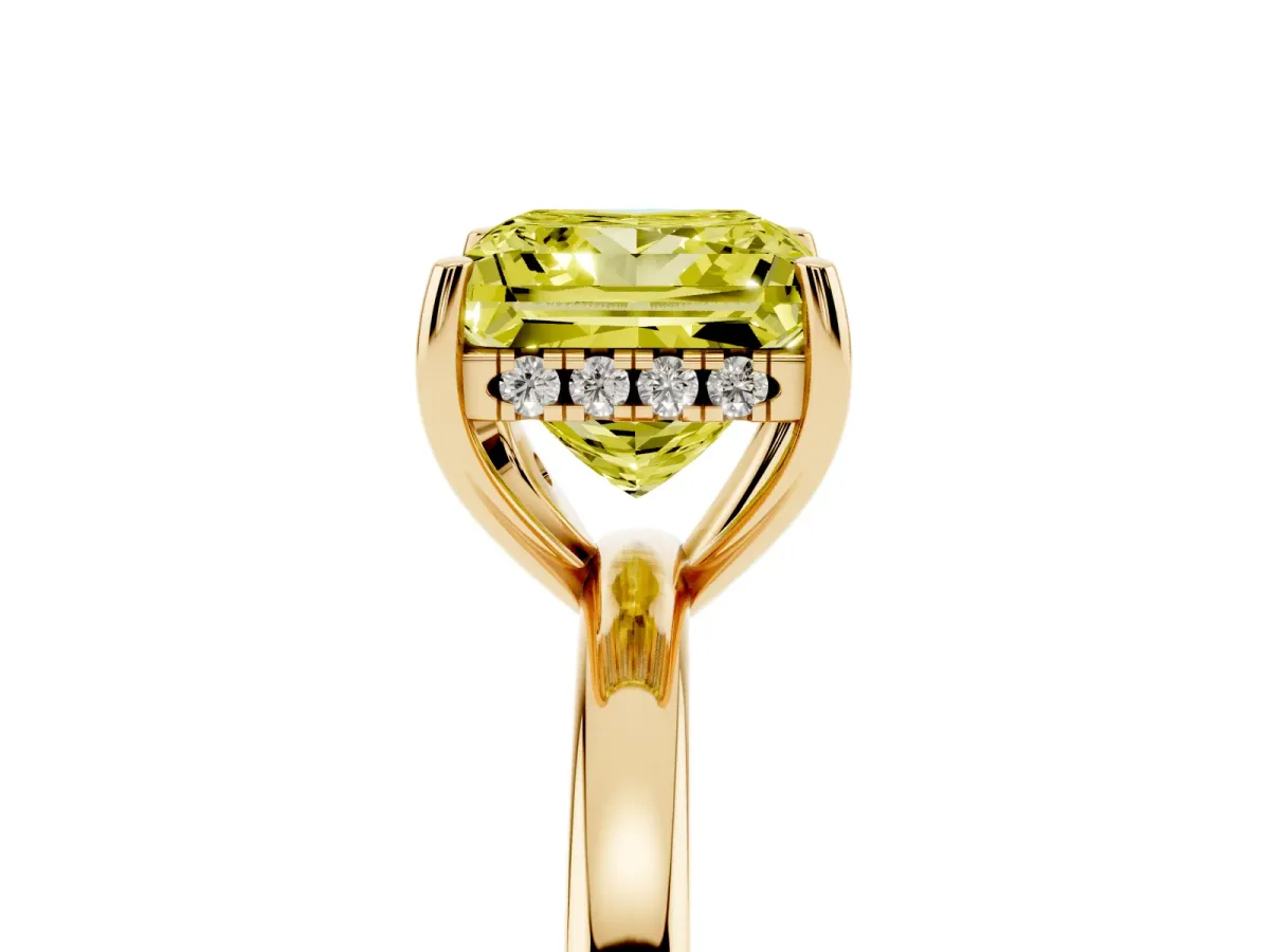 Fancy Yellow Princess Cut Solitaire Diamond Ring with Prong Setting and Plain Band Yellow gold