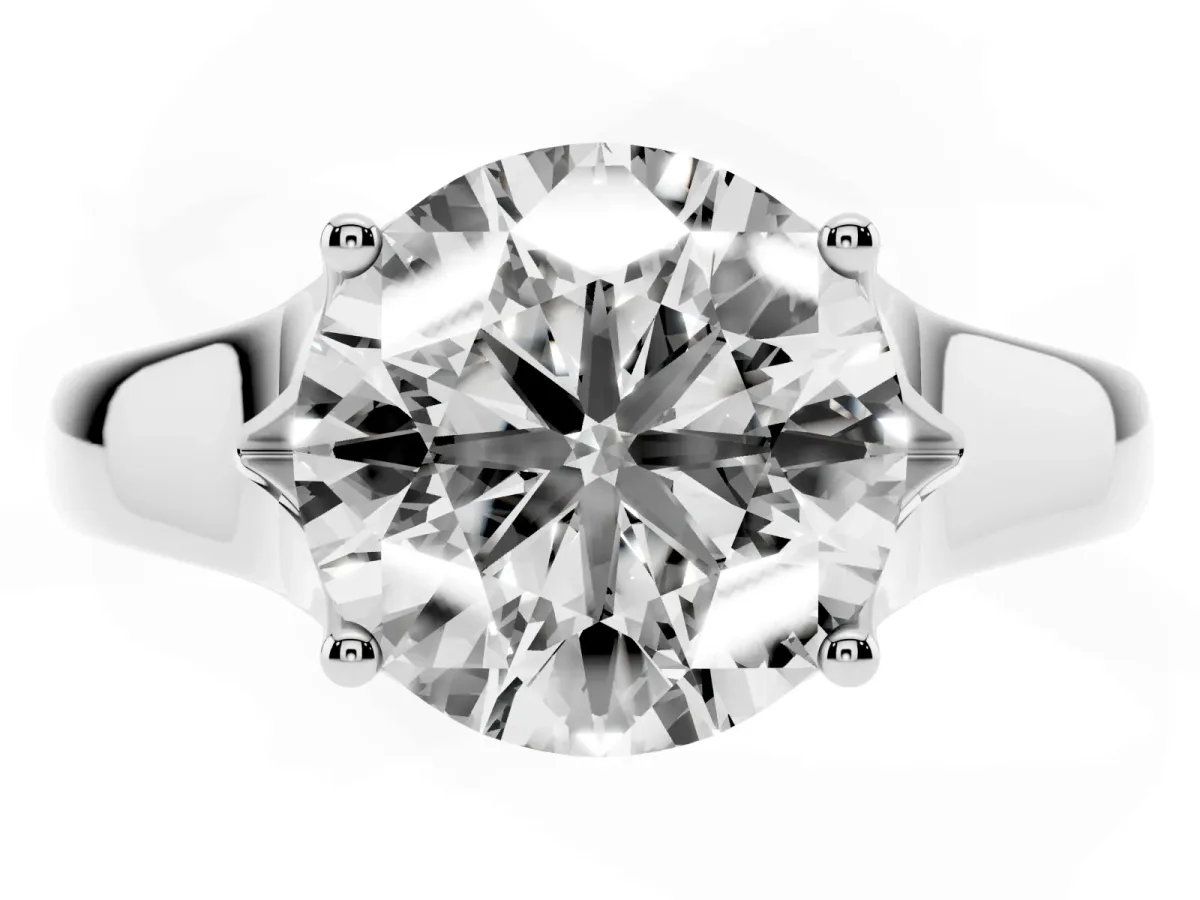 Round Cut Solitaire Diamond Ring with Cathedral Band and Four-Prong Setting Platinum