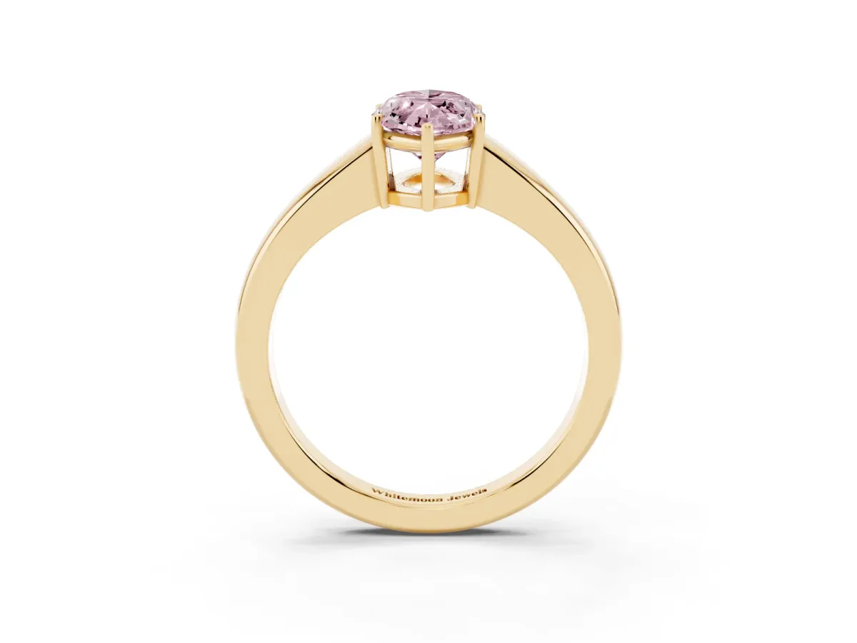 Fancy Pink Marquise Cut Solitaire Diamond Ring with Tapered Band and Four-Prong Setting Yellow gold