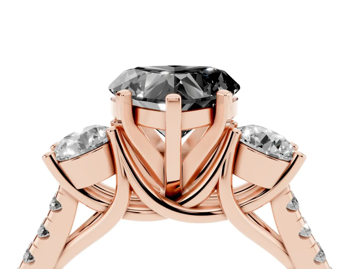 Fancy Black Three-Stone Heart Cut Diamond Pavé Band with Four-Prong Setting Rose gold