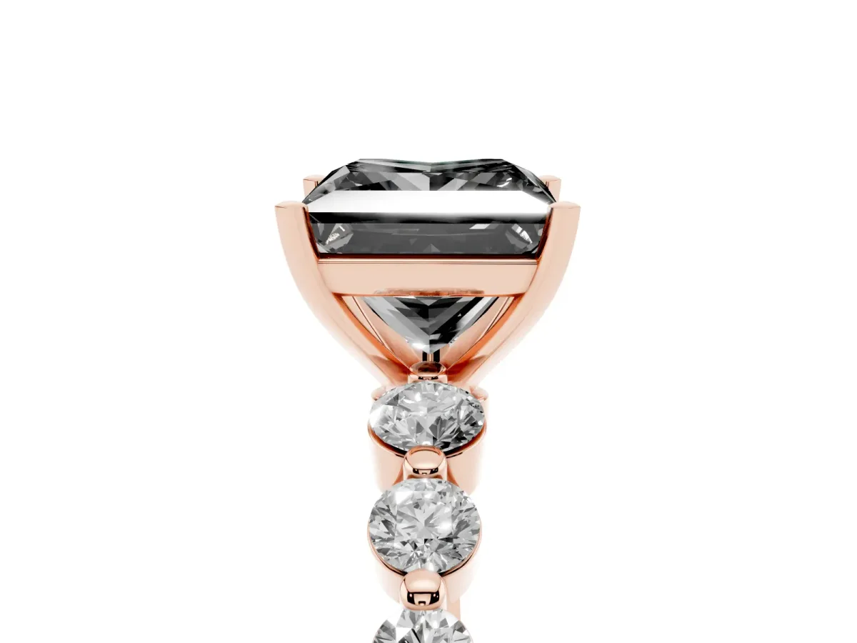 Fancy Black Princess Cut Solitaire Diamond Ring with Pave Band and Four-Prong Setting Rose gold