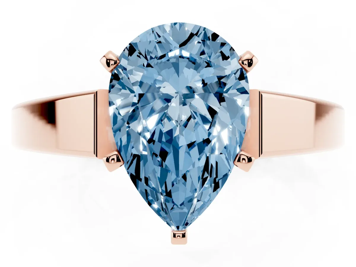 Fancy Blue Pear Cut Solitaire Engagement Ring with Four-Prong Setting and Tapered Band Rose gold