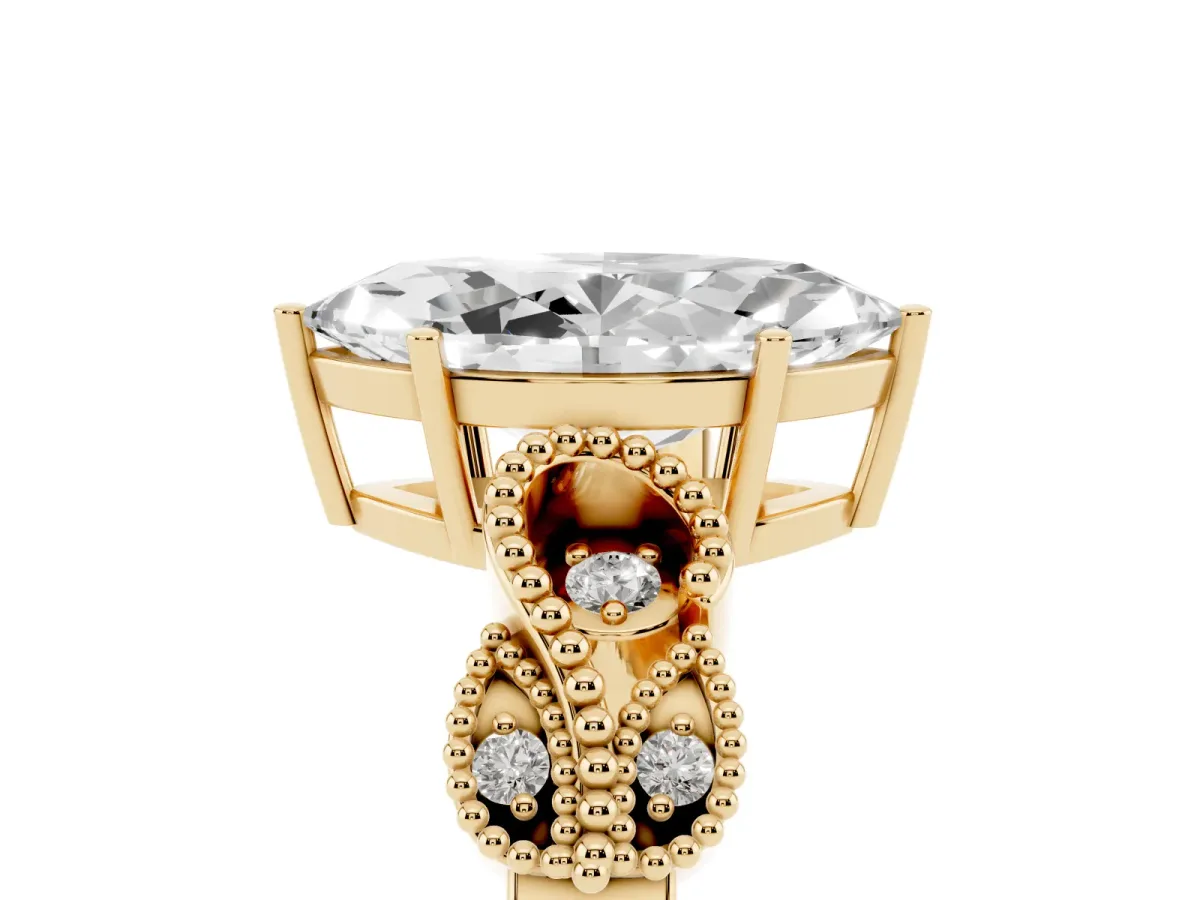 Marquise Cut Solitaire Milgrain Leaf Band with Prong Setting Yellow gold