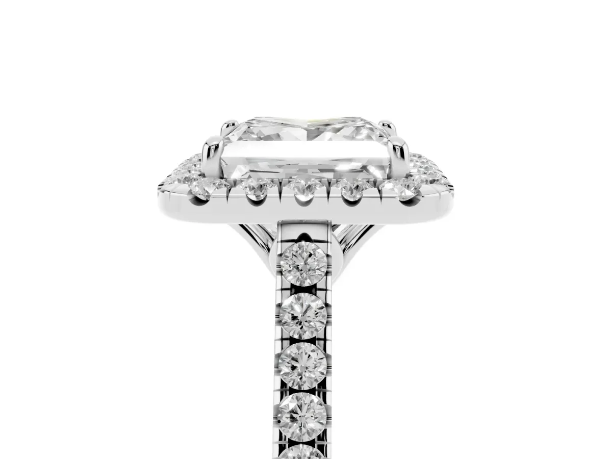Princess Cut Halo Pavé Diamond Engagement Ring with Four-Prong Setting Silver