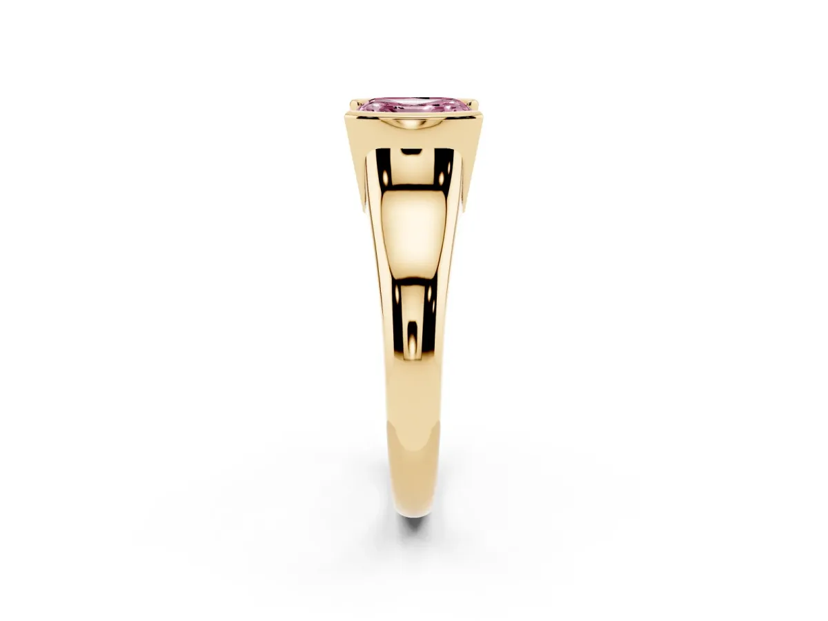 Fancy Pink Asscher Cut Solitaire Tension Set Diamond Ring with Split Shank Band Yellow gold