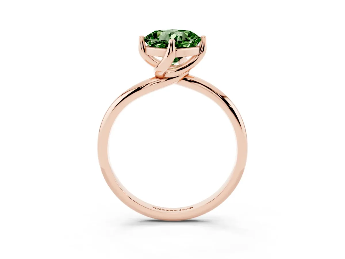 Fancy Green Cushion Cut Diamond Solitaire Engagement Ring with Four-Prong Setting and Classic Band Rose gold