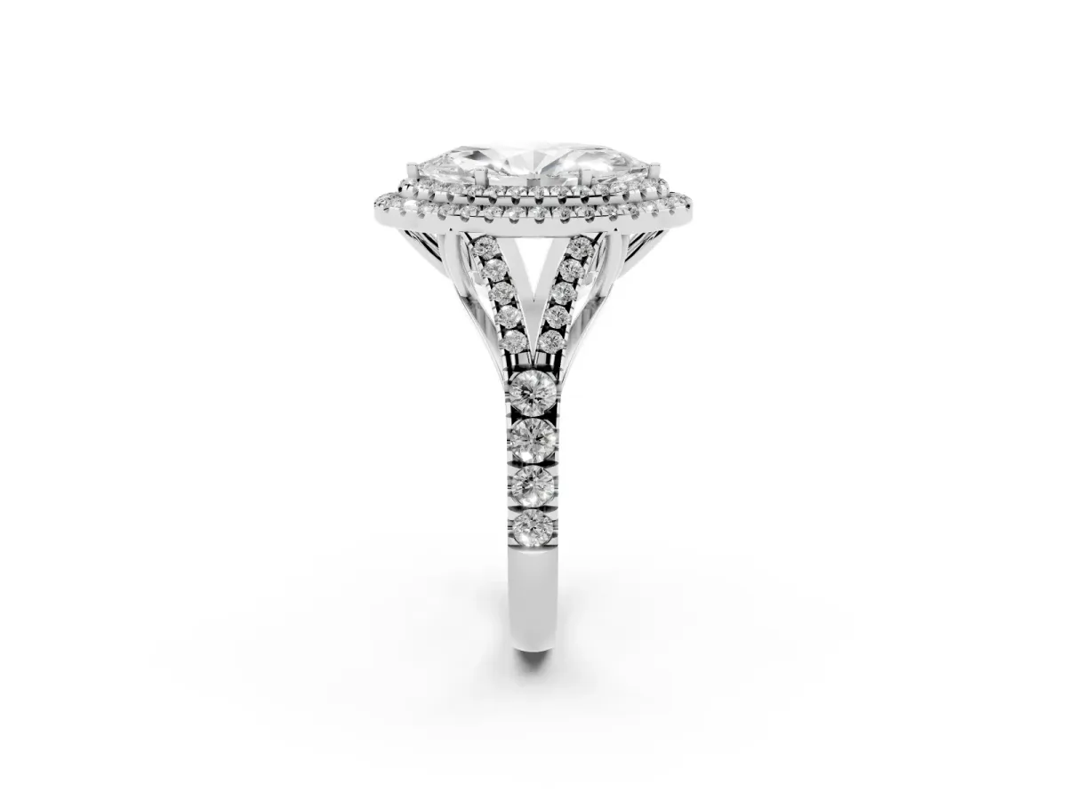 Marquise Cut Cut Double Halo Split Shank Diamond Ring with Prong Setting Silver