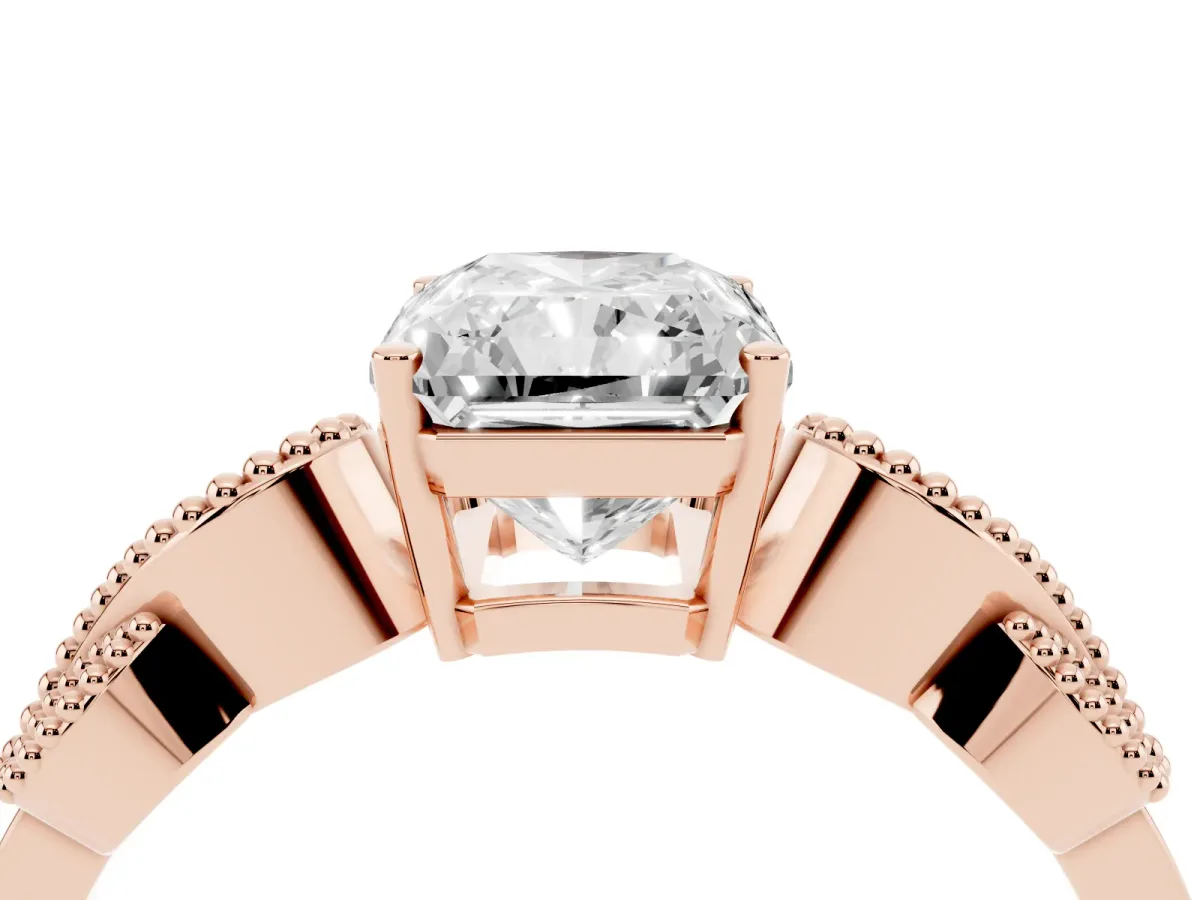 Princess Cut Solitaire Milgrain Leaf Band with Prong Setting Rose gold