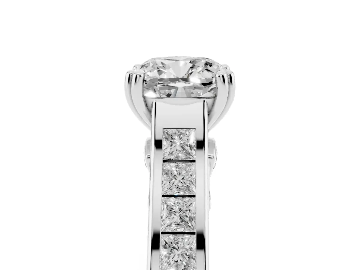Cushion Cut Cut Channel Set Solitaire Engagement Ring with Prong Setting Silver
