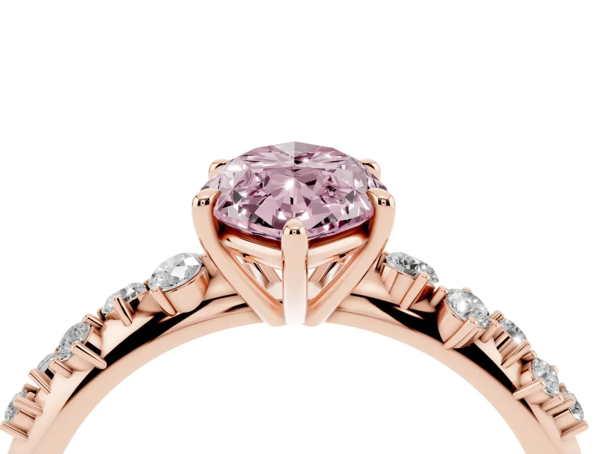 Fancy Pink Marquise Cut Diamond Cluster Side Stone Solitaire Ring with Prong Setting Rose gold