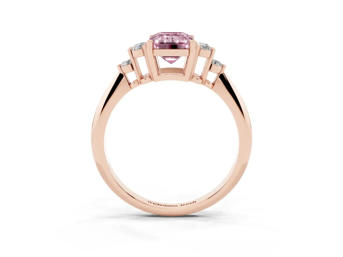 Fancy Pink Emerald Cut Cut Diamond Cluster Ring with Solitaire Band and Four-Prong Setting Rose gold