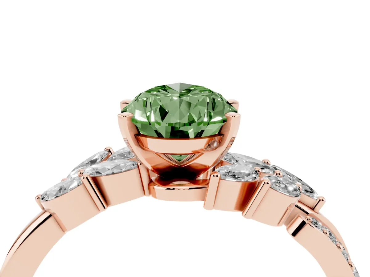 Fancy Green Pear Cut Solitaire Marquise Twist Band with Six-Prong Setting Rose gold