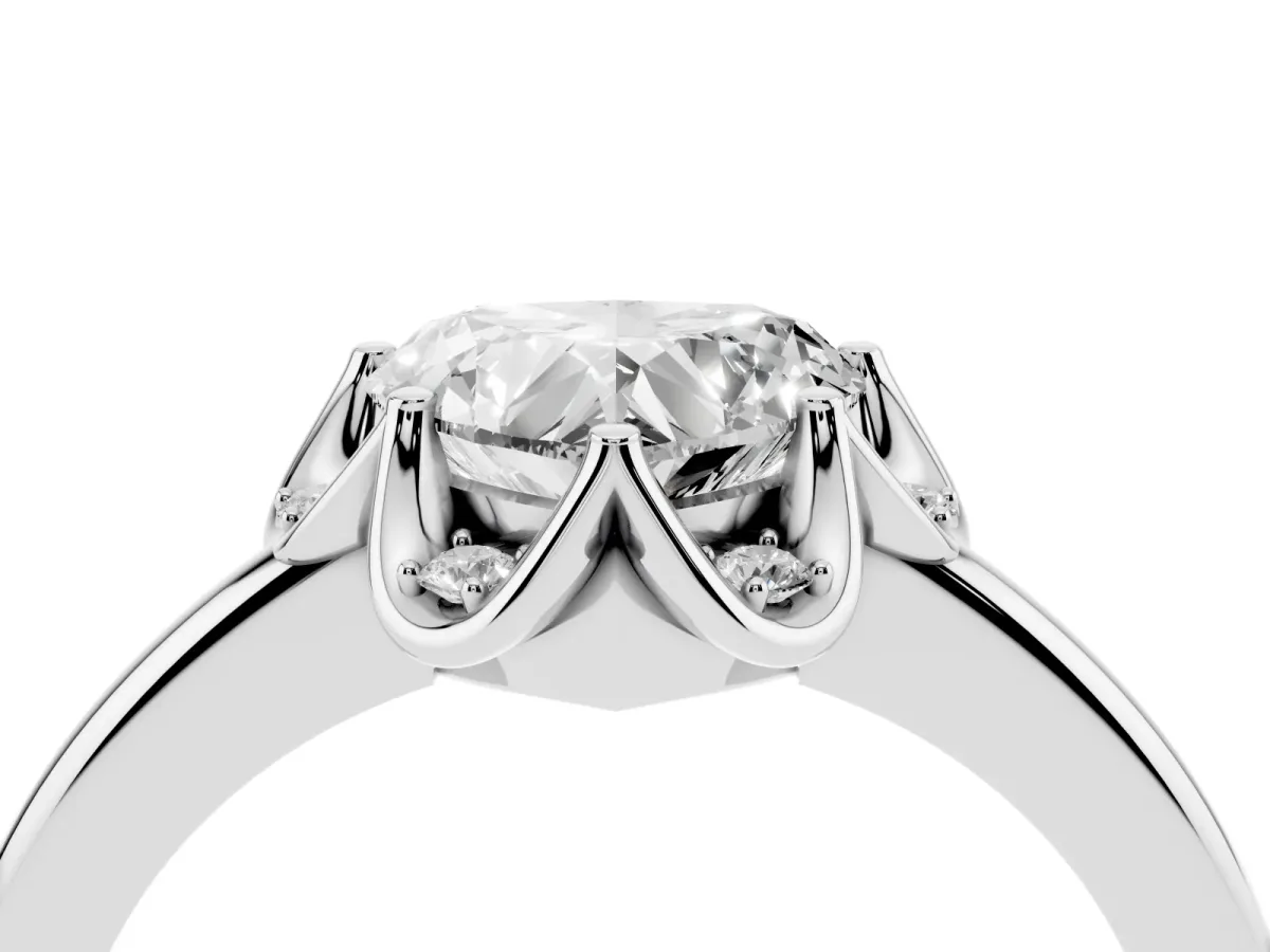 Heart Cut Halo Diamond Ring with Round Cluster Setting, Solitaire Band, and Four-Prong Setting Silver