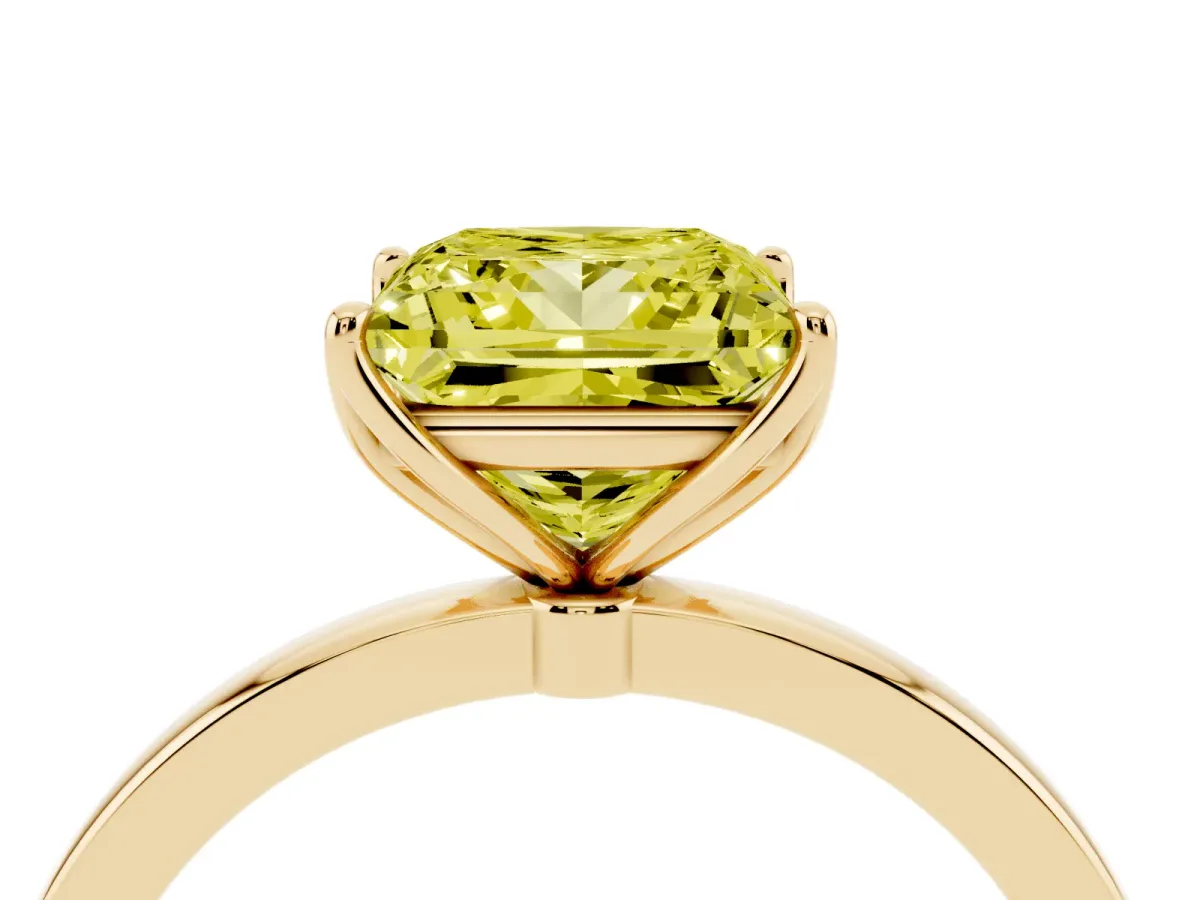 Fancy Yellow Princess Cut Diamond Solitaire Ring with Thin Band and Prong Setting Yellow gold