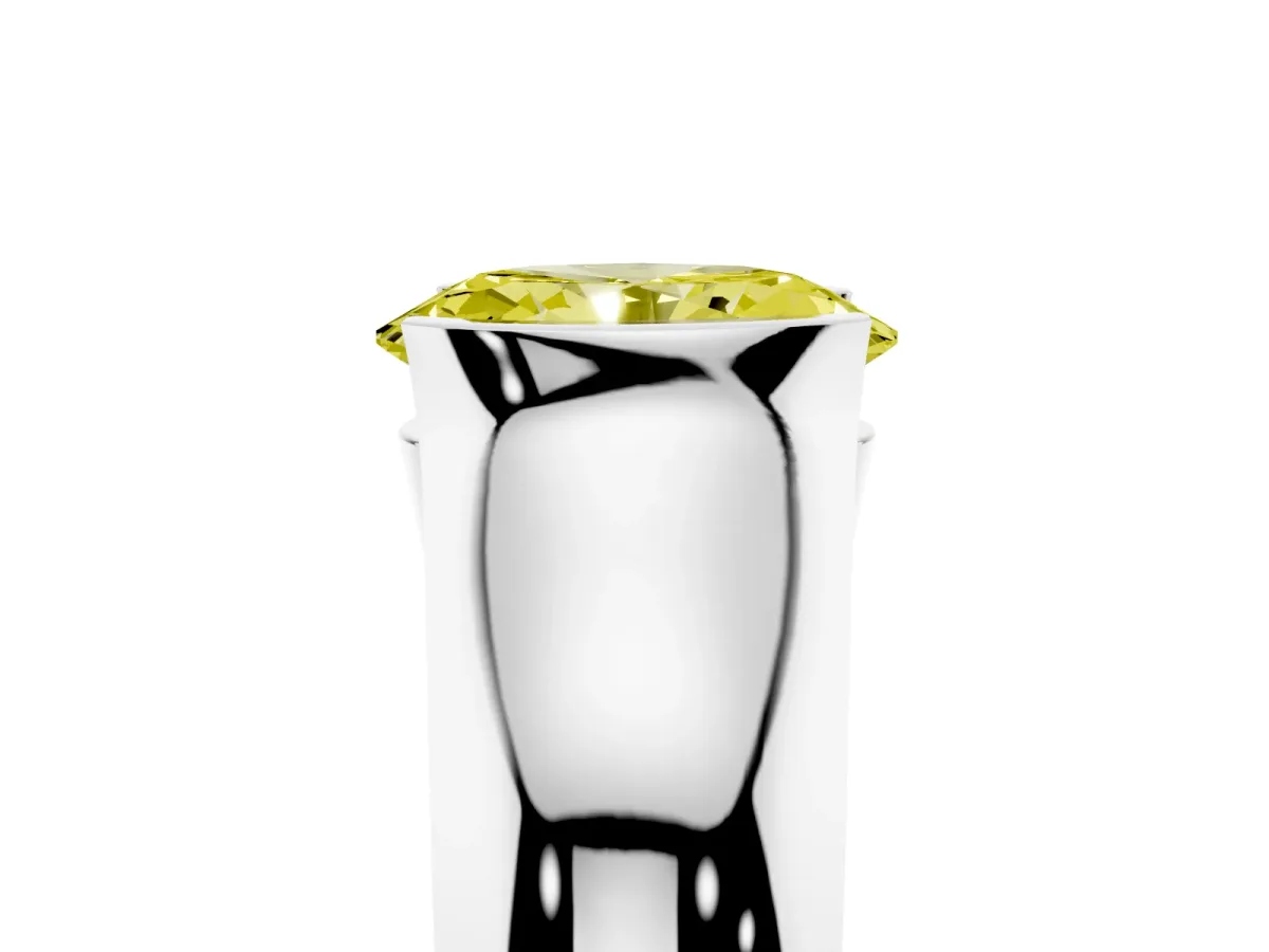 Fancy Yellow Oval Cut Solitaire Bezel Set Diamond Ring with Wide Band Platinum