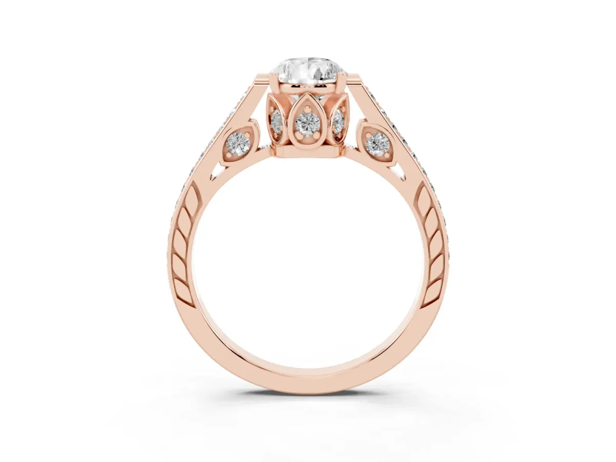 Pear Cut Cut Cathedral Pave Diamond Engagement Ring with Six-Prong Setting Rose gold