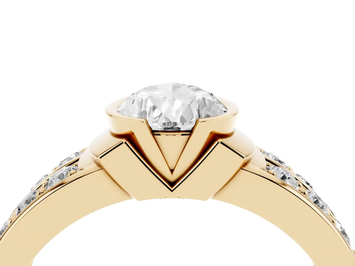 Pear Cut Brilliant Diamond Channel Set Wide Band Ring with Bezel Setting Yellow gold