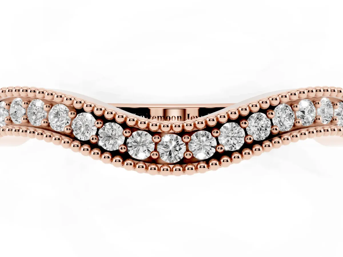 Pavé Round Diamond Curved Milgrain Band Rose gold