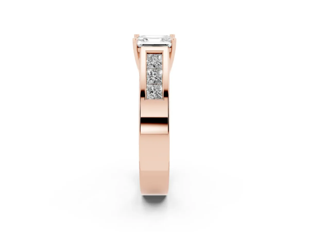 Asscher Cut Cut Channel Set Solitaire Ring with Four-Prong Setting Rose gold
