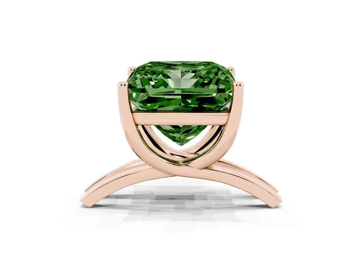 Fancy Green Princess Cut Cut Diamond Solitaire Engagement Ring with Tapered Plain Band and Four-Prong Setting Rose gold
