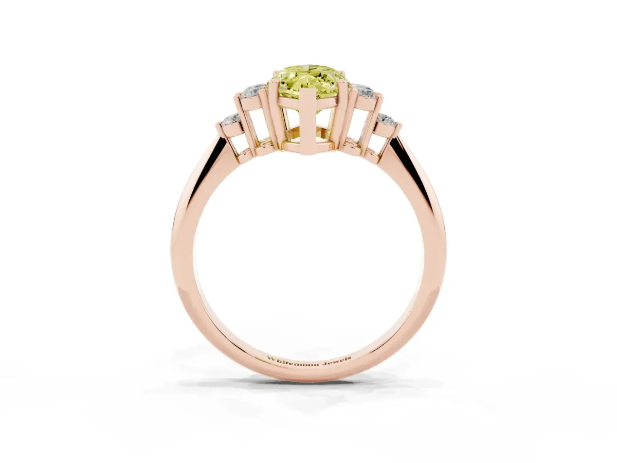 Fancy Yellow Marquise Cut Cut Diamond Cluster Ring with Solitaire Band and Four-Prong Setting Rose gold