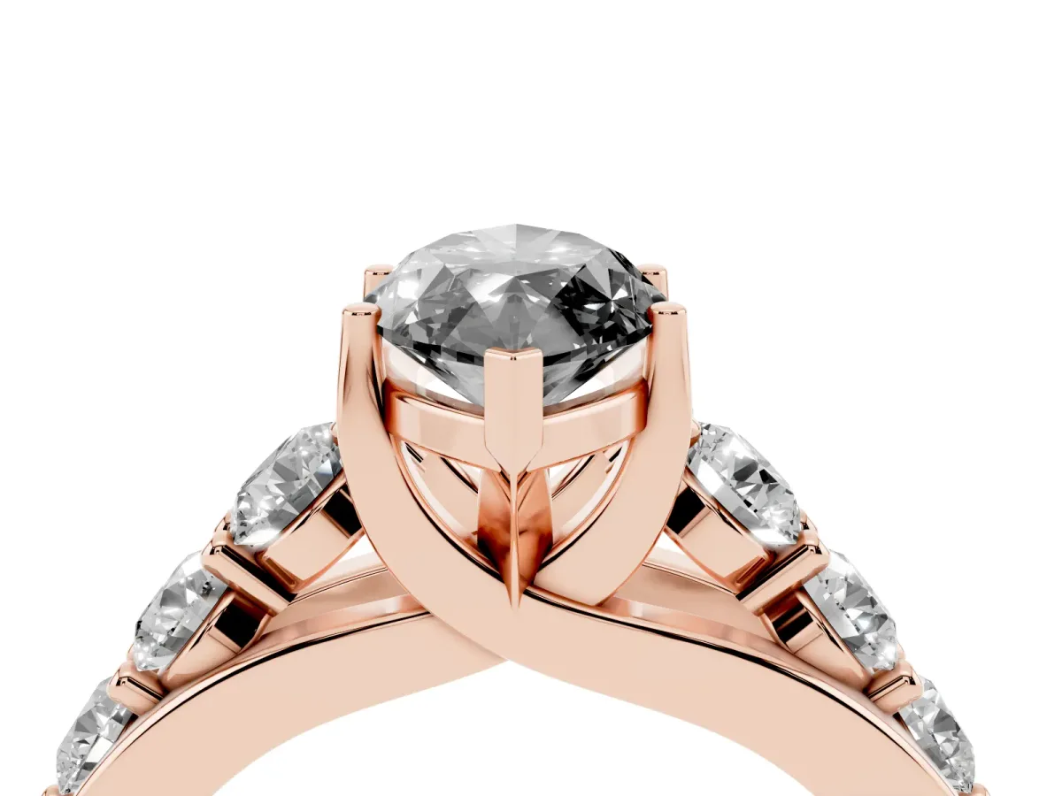 Fancy Black Marquise Cut Diamond Engagement Ring with Pavé Band and Four-Prong Setting Rose gold