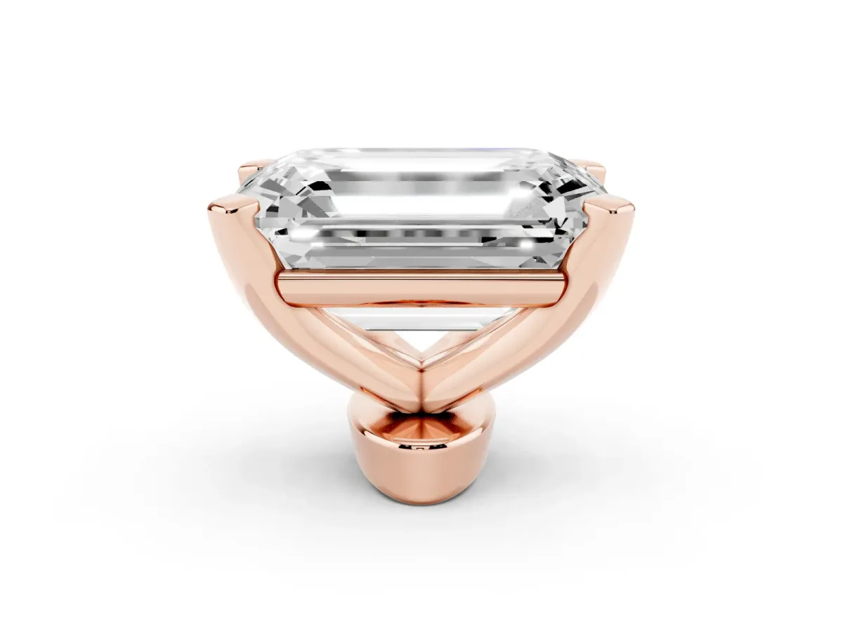 Emerald Cut Diamond Solitaire Ring with Prong Setting and Classic Band Rose gold