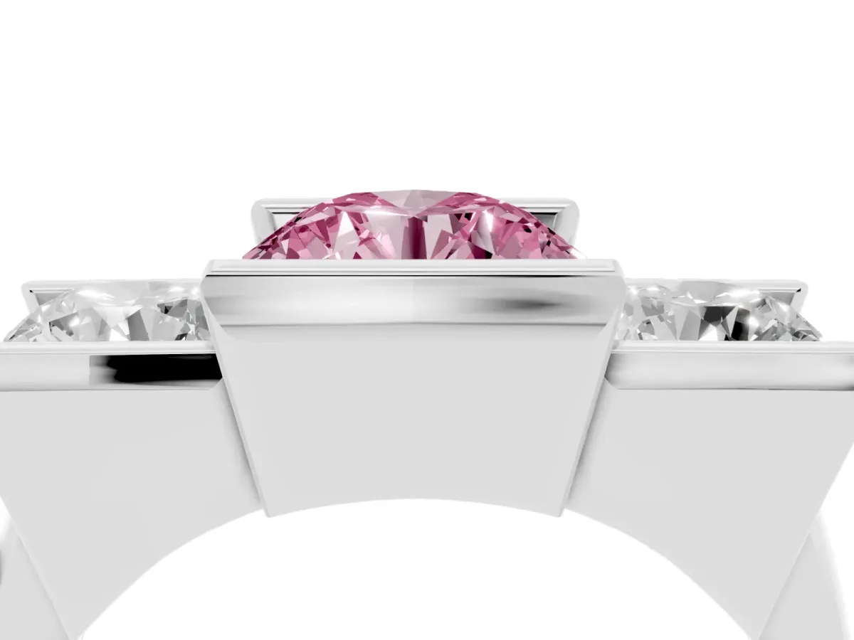 Fancy Pink Three Stone Round Cut Cut Channel Set Diamond Ring Platinum