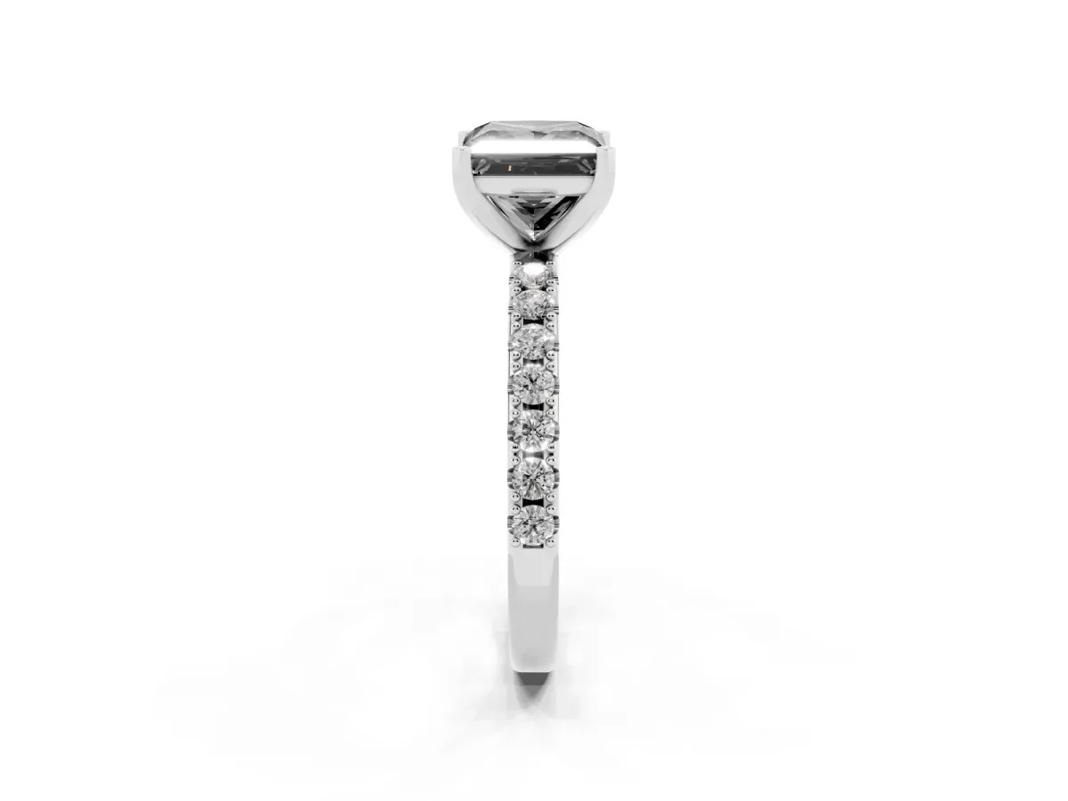 Fancy Black Princess Cut Diamond Solitaire Pavé Band with Four-Prong Setting Silver