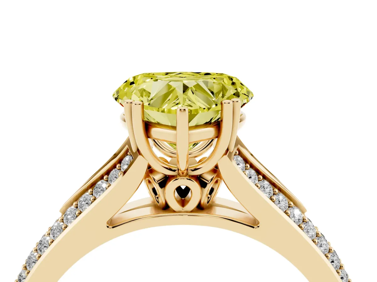 Fancy Yellow Heart Cut Diamond Split Shank Engagement Ring with Pavé Band Yellow gold