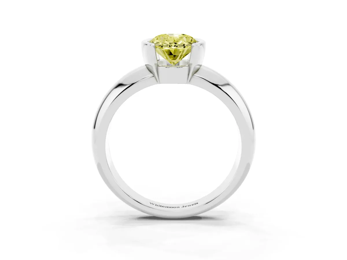 Fancy Yellow Oval Cut Solitaire Tension Set Diamond Ring with Wide Band Platinum