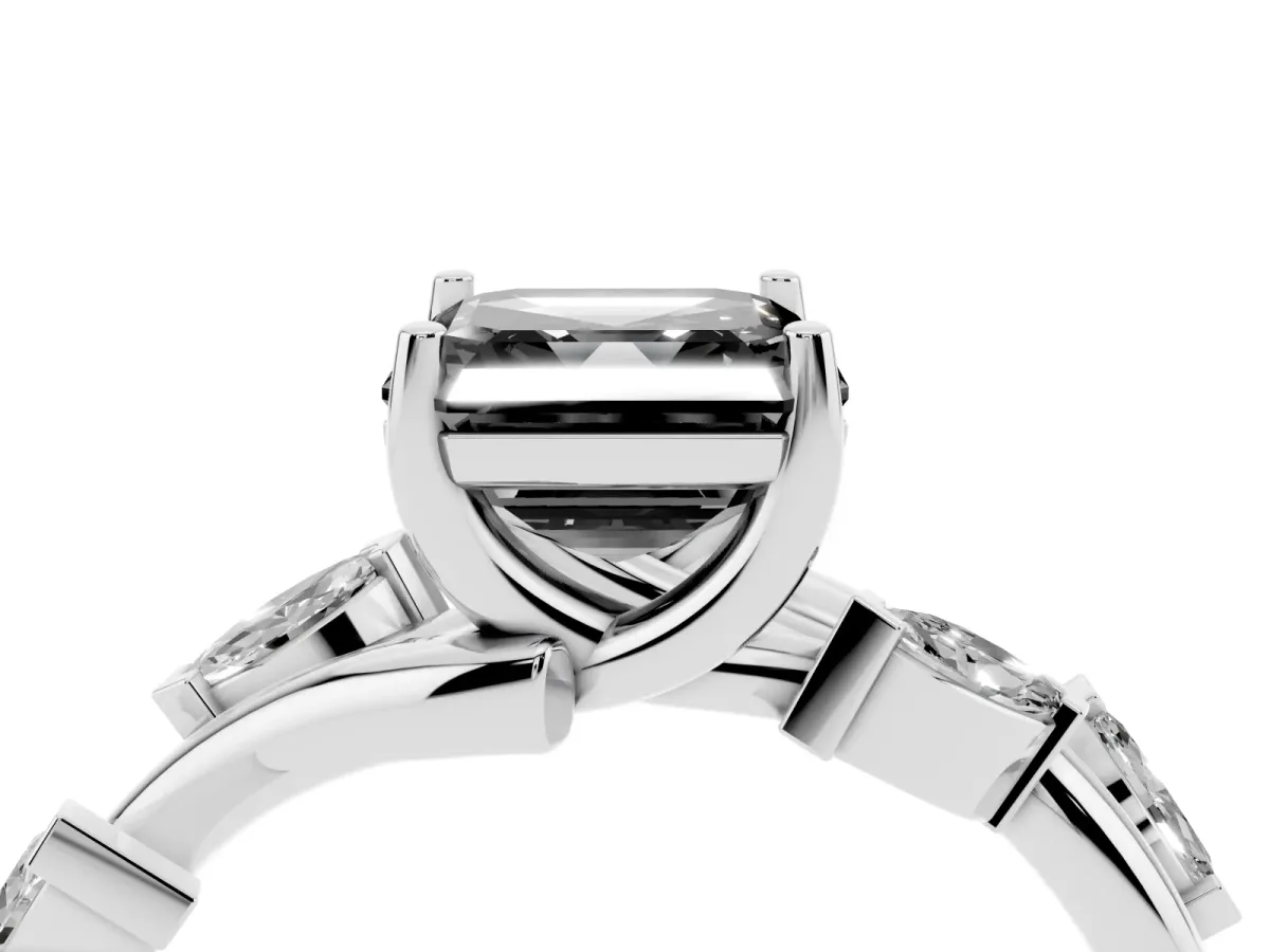 Fancy Black Asscher Cut Solitaire Twisted Band Marquise Accent Prong Setting Ring Platinum