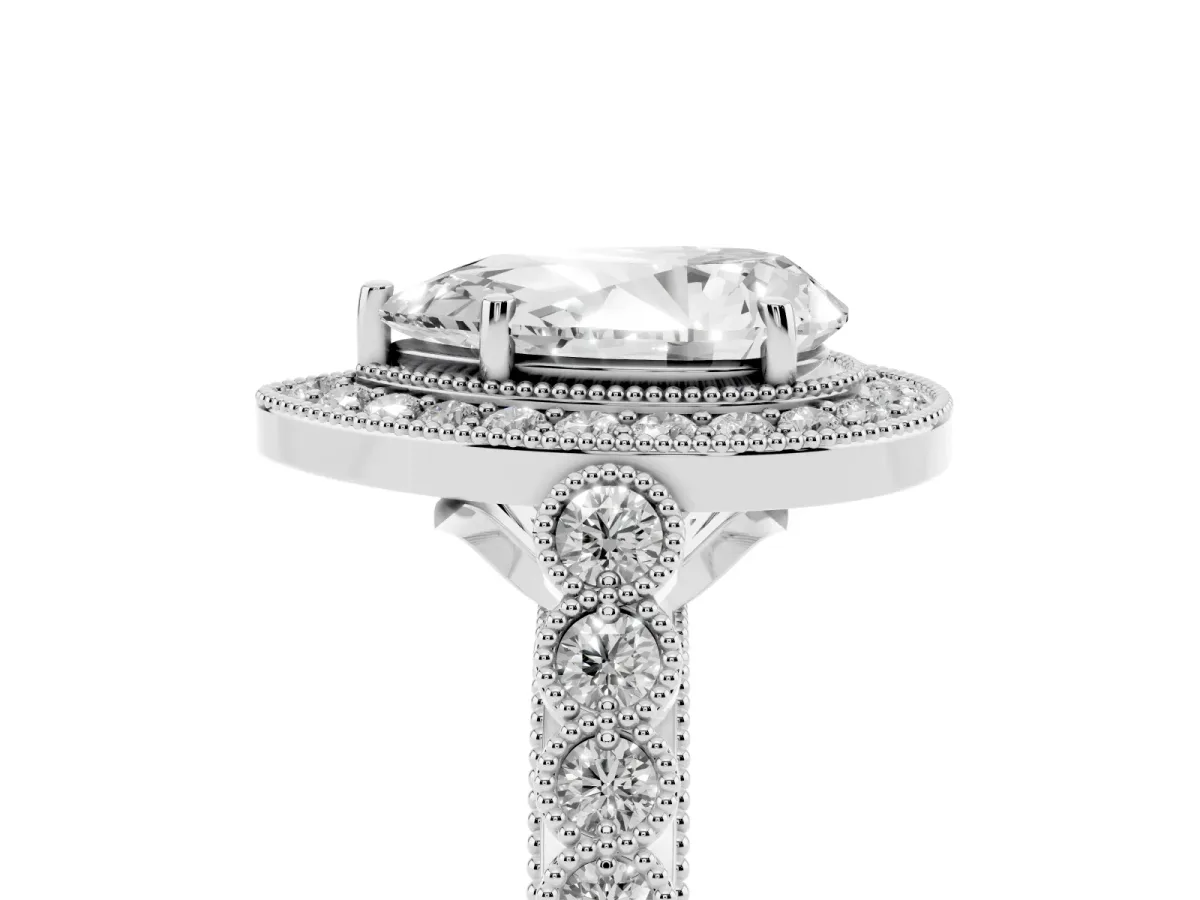 Pear Cut Halo Twist Band Solitaire Ring with Six-Prong Setting Silver