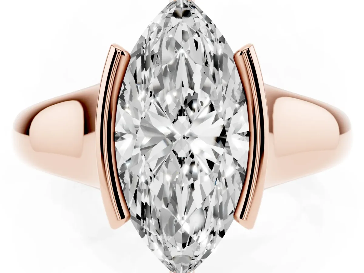 Marquise Cut Solitaire Tension Set Diamond Ring with Split Shank Band Rose gold