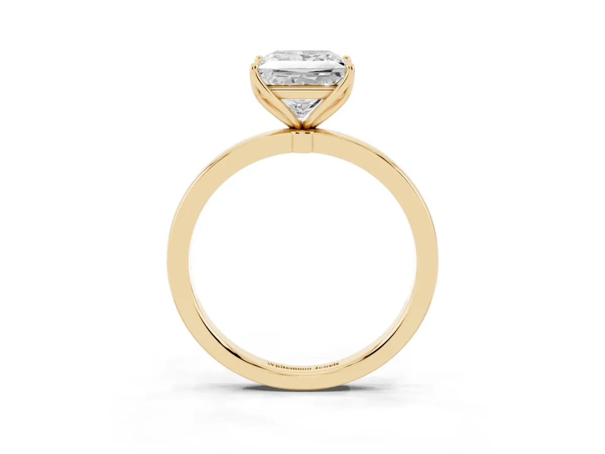 Princess Cut Diamond Solitaire Ring with Thin Band and Prong Setting Yellow gold