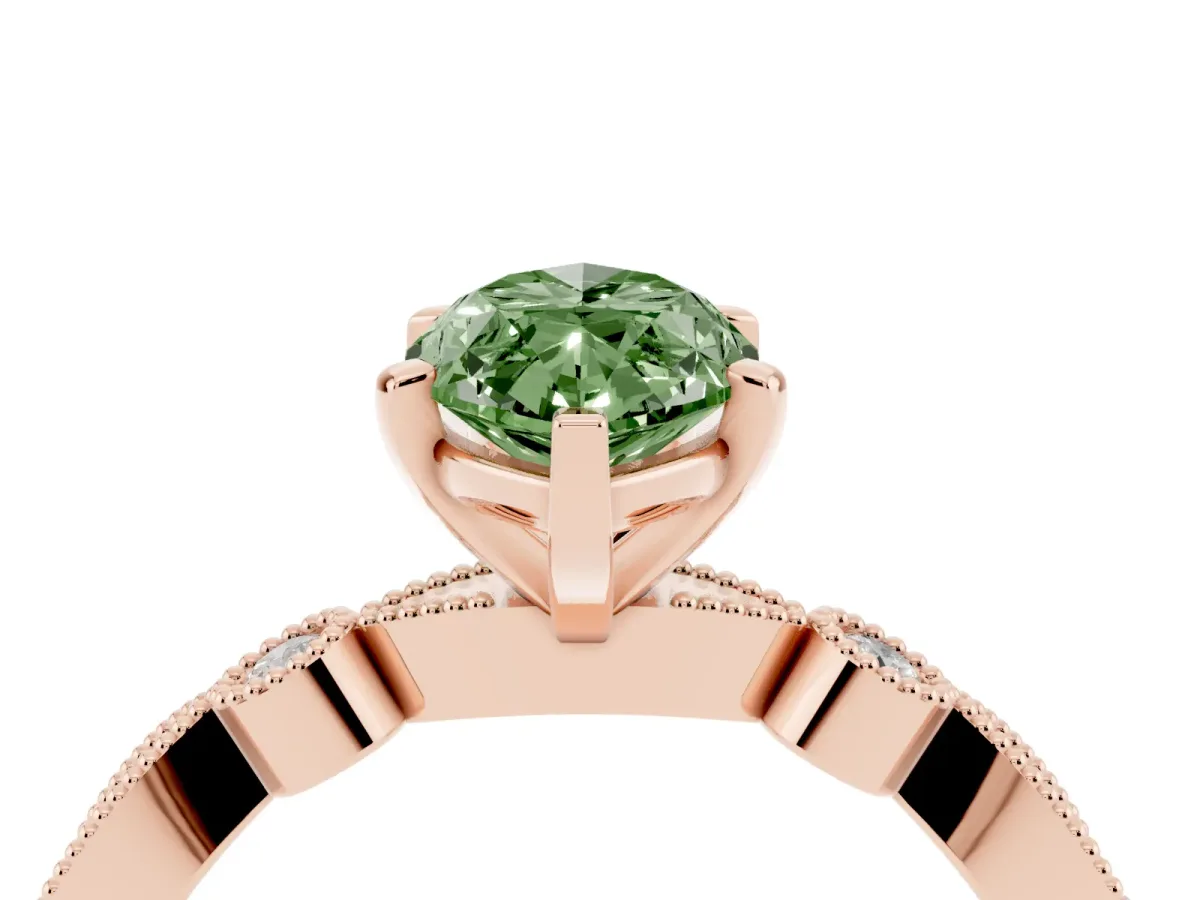 Fancy Green Marquise Cut Milgrain Bezel Diamond Engagement Ring with Solitaire Prong Setting Rose gold