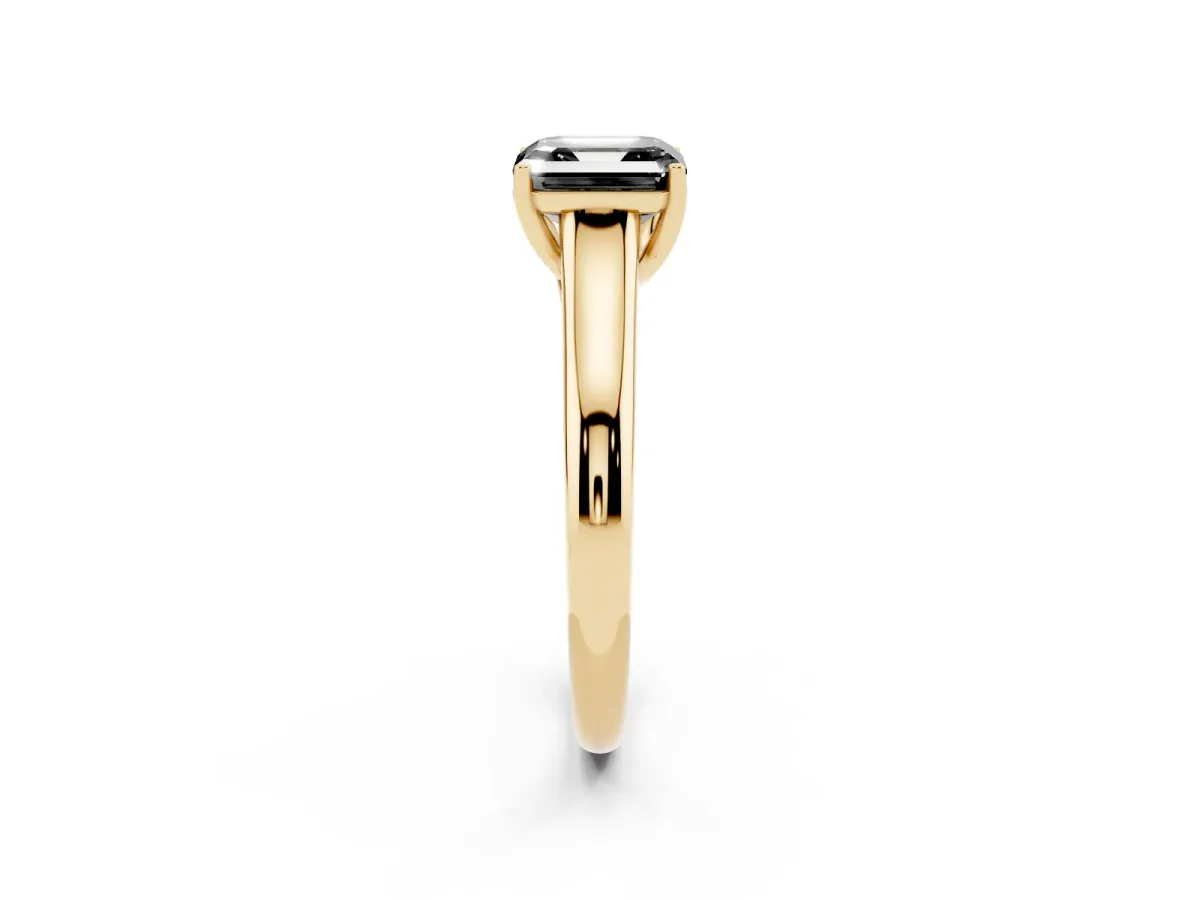 Fancy Black Asscher Cut Solitaire Engagement Ring with Tapered Band and Four-Prong Setting Yellow gold