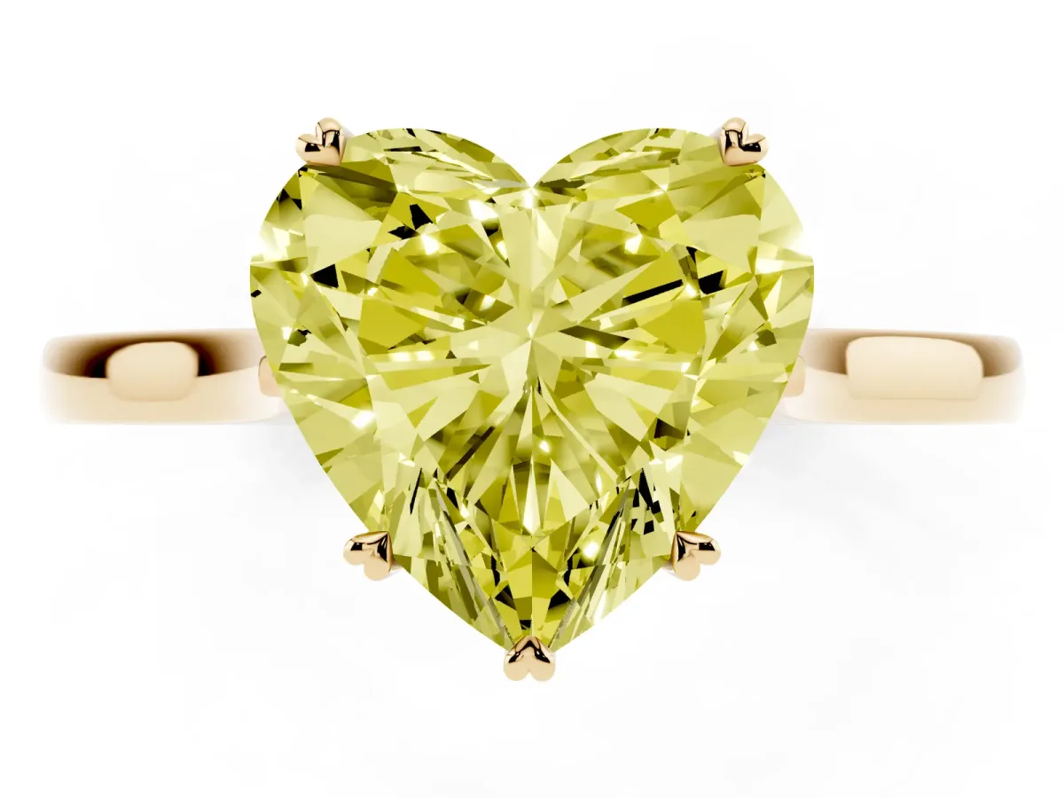 Fancy Yellow Heart Cut Solitaire Heart Prong Engagement Ring with Tapered Band Yellow gold