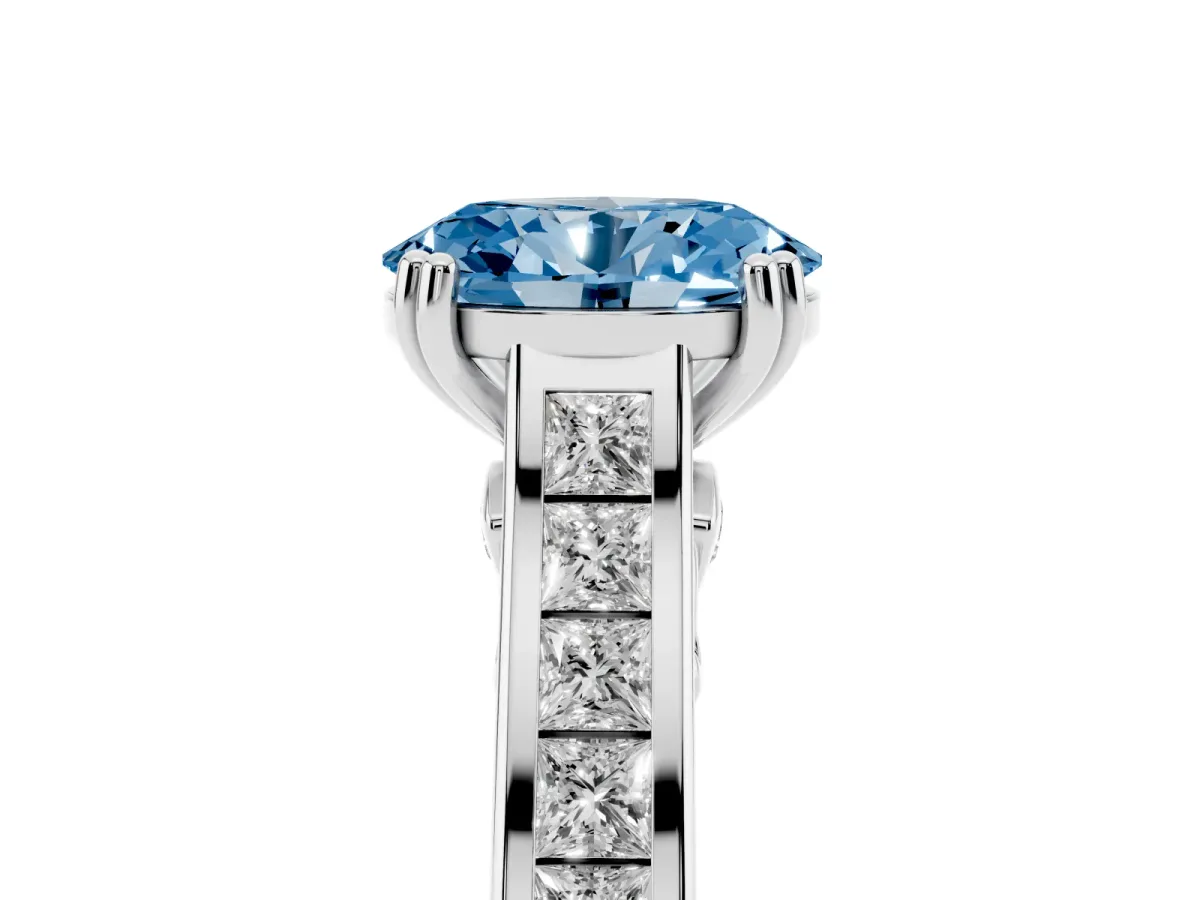 Fancy Blue Oval Cut Cut Channel Set Solitaire Engagement Ring with Prong Setting Silver