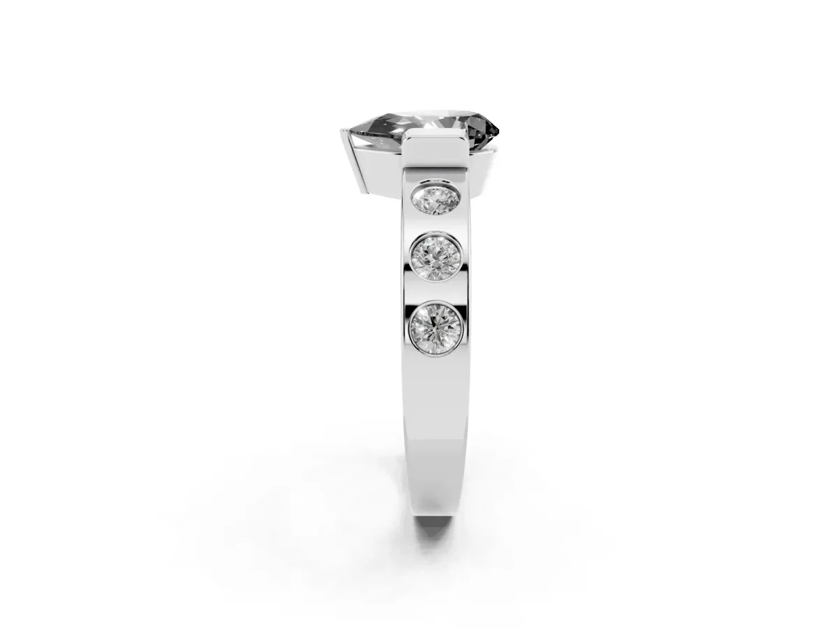 Fancy Black Pear Cut Brilliant Channel-Set Diamond Ring with Bezel Prong Setting Platinum