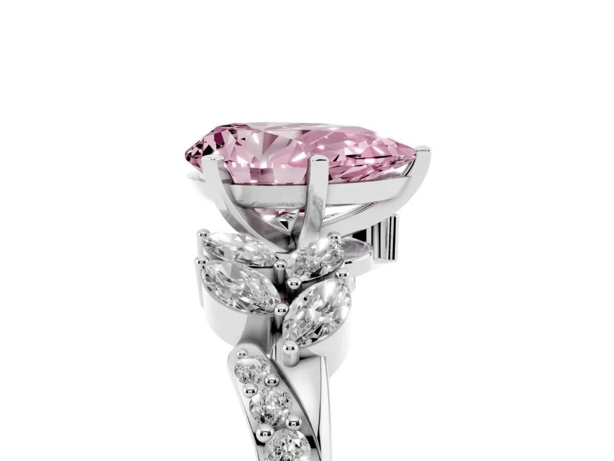 Fancy Pink Pear Cut Solitaire Marquise Twist Band with Six-Prong Setting Silver