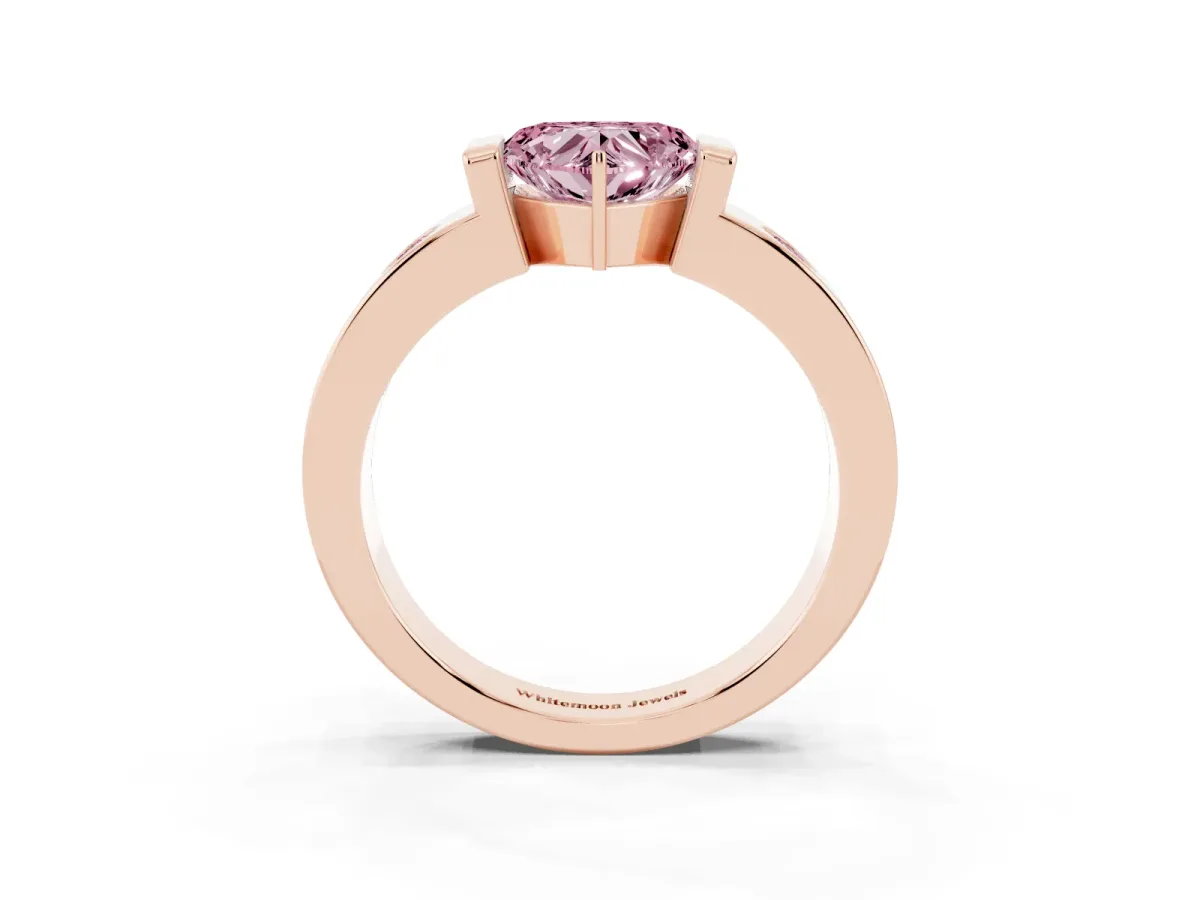 Fancy Pink Heart Cut Brilliant Channel-Set Diamond Ring with Bezel Prong Setting Rose gold