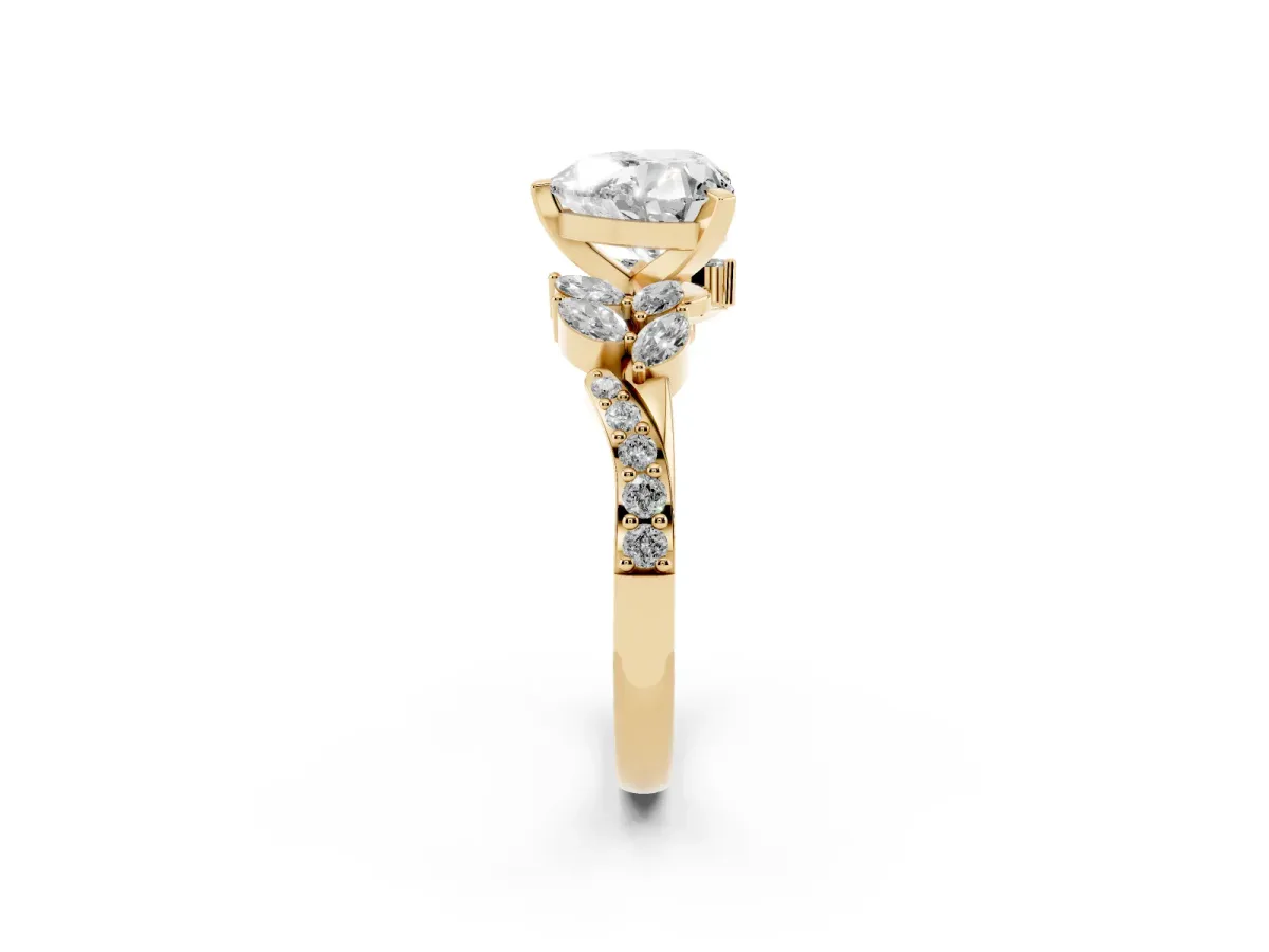 Heart Cut Solitaire Marquise Twist Band with Six-Prong Setting Yellow gold