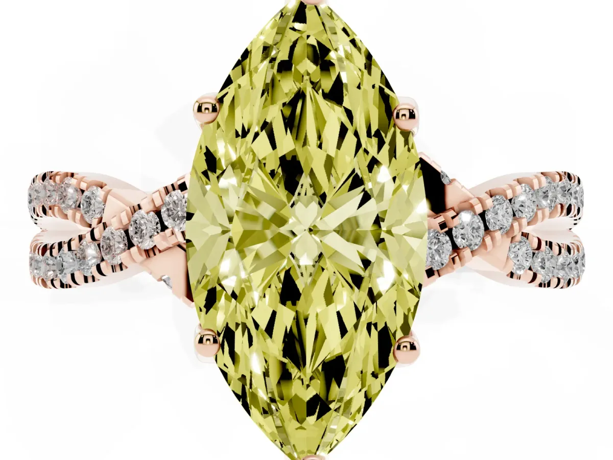 Fancy Yellow Marquise Cut Solitaire Twist Pave Diamond Engagement Ring with Prong Setting Rose gold