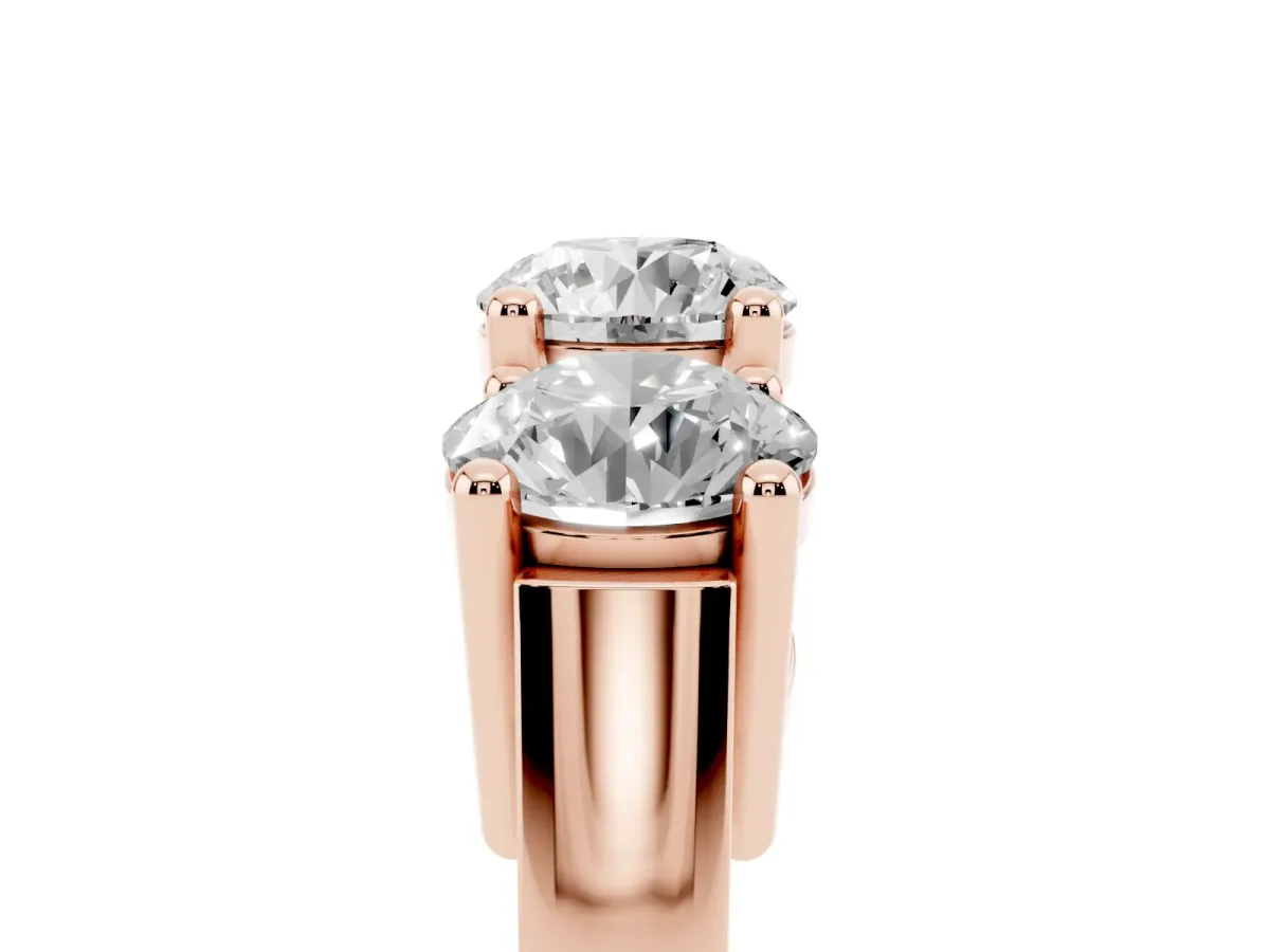 Three-Stone Round Cut Diamond Channel Band with Prong Setting Rose gold