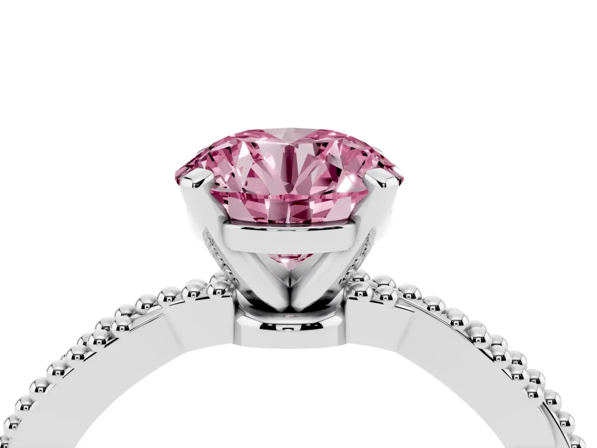 Fancy Pink Round Cut Solitaire Twisted Band with Bead Prong Setting Silver