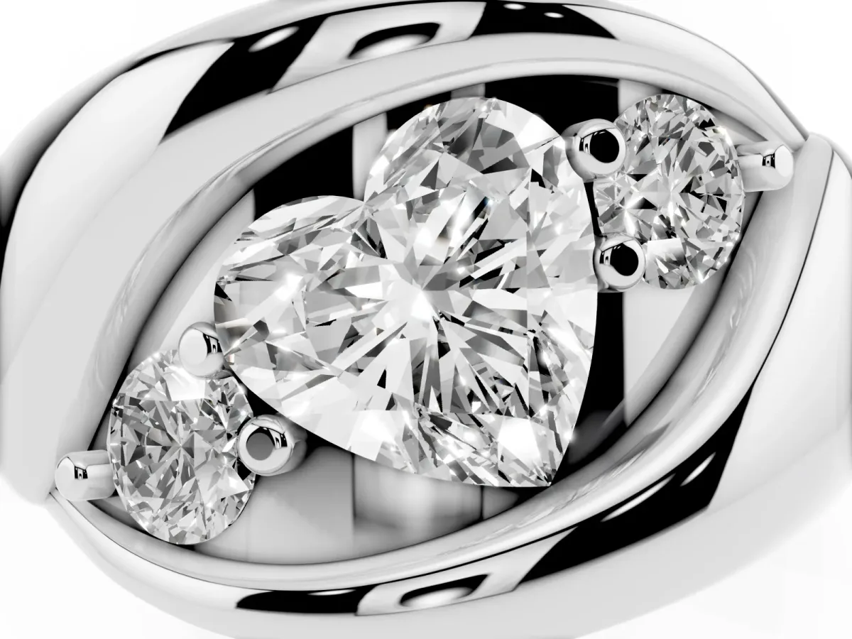 Channel Set Heart Cut Diamond Crossover Band White gold