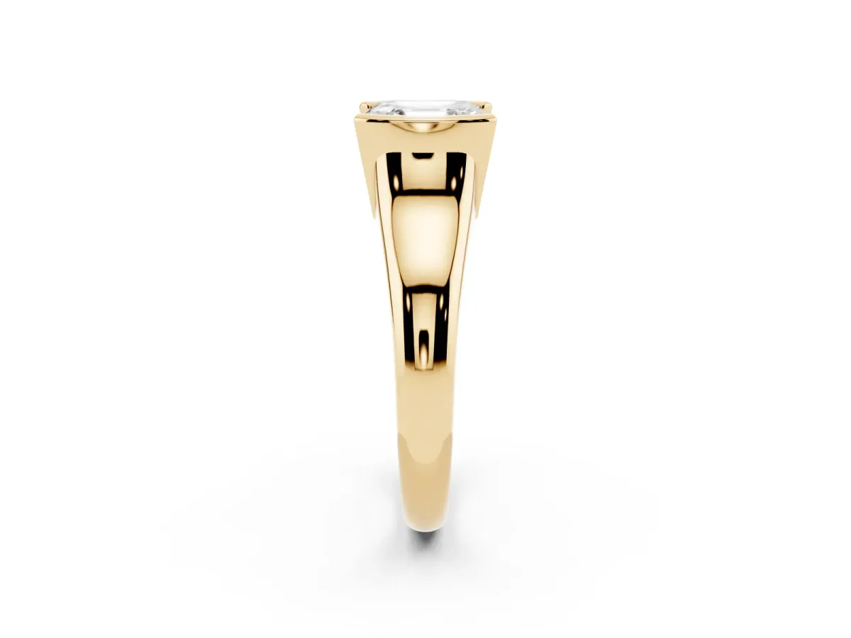 Asscher Cut Solitaire Tension Set Diamond Ring with Split Shank Band Yellow gold