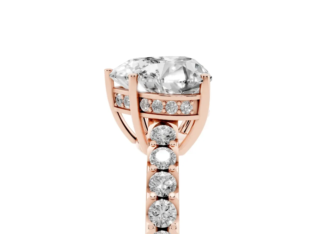Heart Cut Solitaire Diamond Engagement Ring with Pavé Band and Six-Prong Setting Rose gold